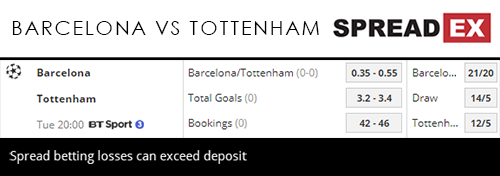 Barcelona Tottenham Champions League Match Spreads Fixed Odds Football 11th December 2018 Sports Spread Betting
